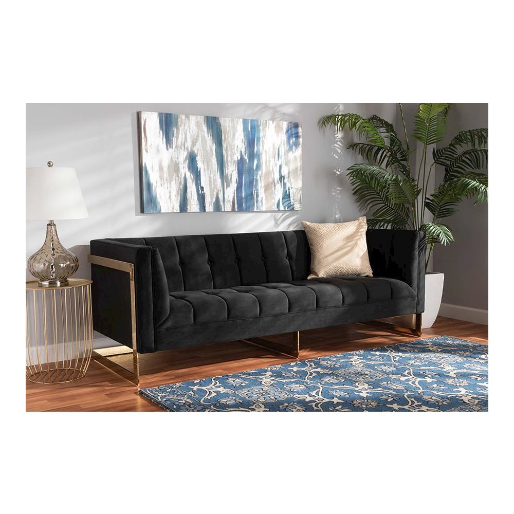 Button Tufted Sofa with Gold-Tone Frame. Picture 8