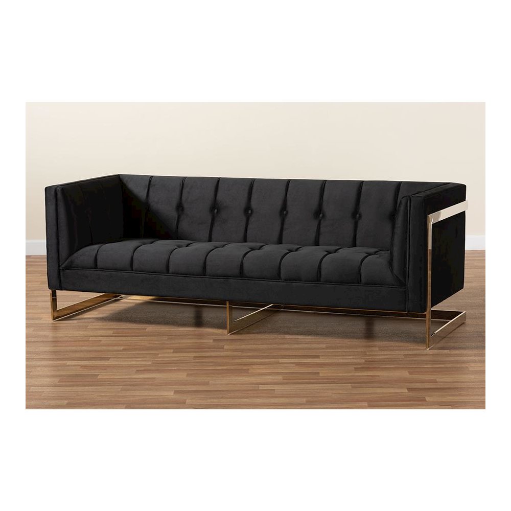 Button Tufted Sofa with Gold-Tone Frame. Picture 9