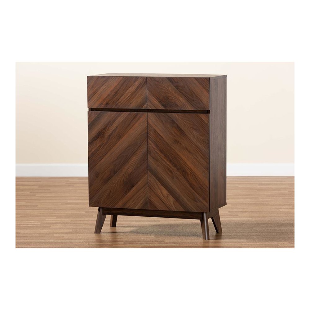 Baxton Studio Hartman Mid-Century Modern Walnut Brown Finished Wood Shoe Cabinet. Picture 10