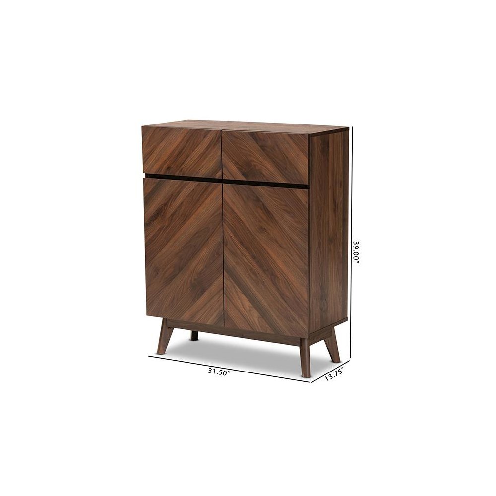 Baxton Studio Hartman Mid-Century Modern Walnut Brown Finished Wood Shoe Cabinet. Picture 11