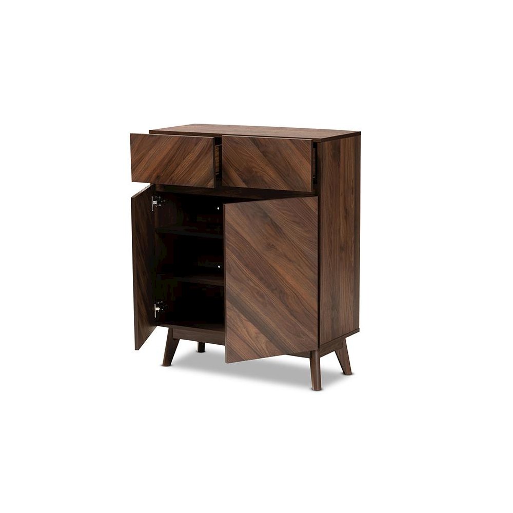 Baxton Studio Hartman Mid-Century Modern Walnut Brown Finished Wood Shoe Cabinet. Picture 2