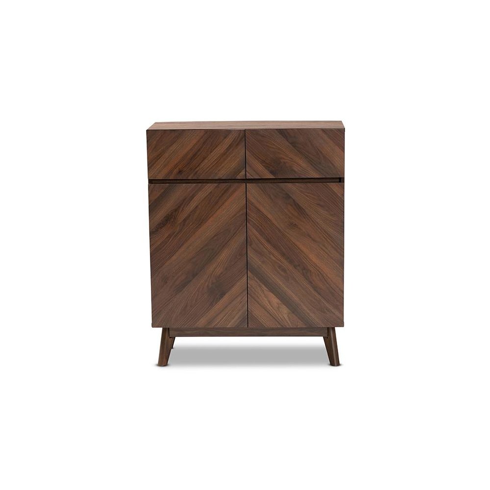 Baxton Studio Hartman Mid-Century Modern Walnut Brown Finished Wood Shoe Cabinet. Picture 3