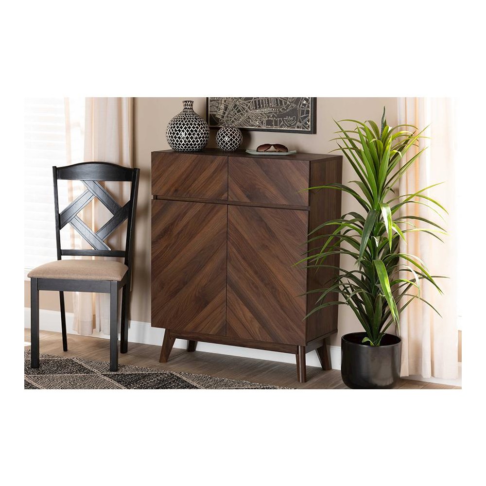 Baxton Studio Hartman Mid-Century Modern Walnut Brown Finished Wood Shoe Cabinet. Picture 8