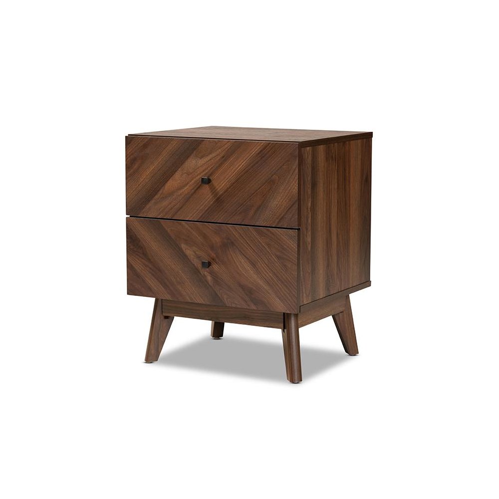 Hartman Mid-Century Modern Walnut Brown Finished Wood 2-Drawer Nightstand. Picture 1