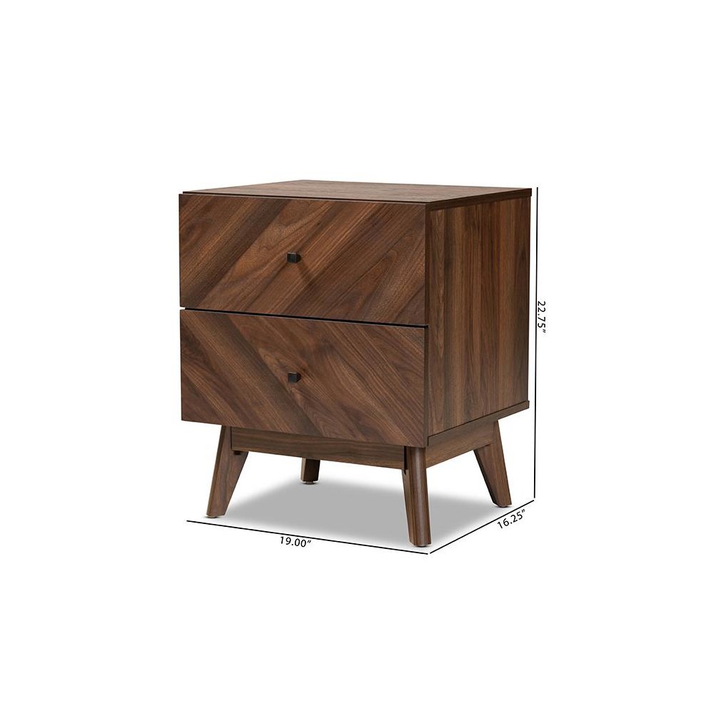 Hartman Mid-Century Modern Walnut Brown Finished Wood 2-Drawer Nightstand. Picture 10