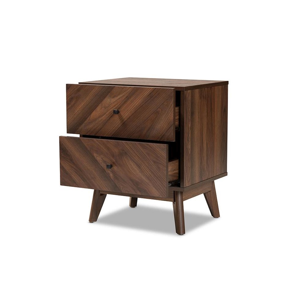 Hartman Mid-Century Modern Walnut Brown Finished Wood 2-Drawer Nightstand. Picture 2