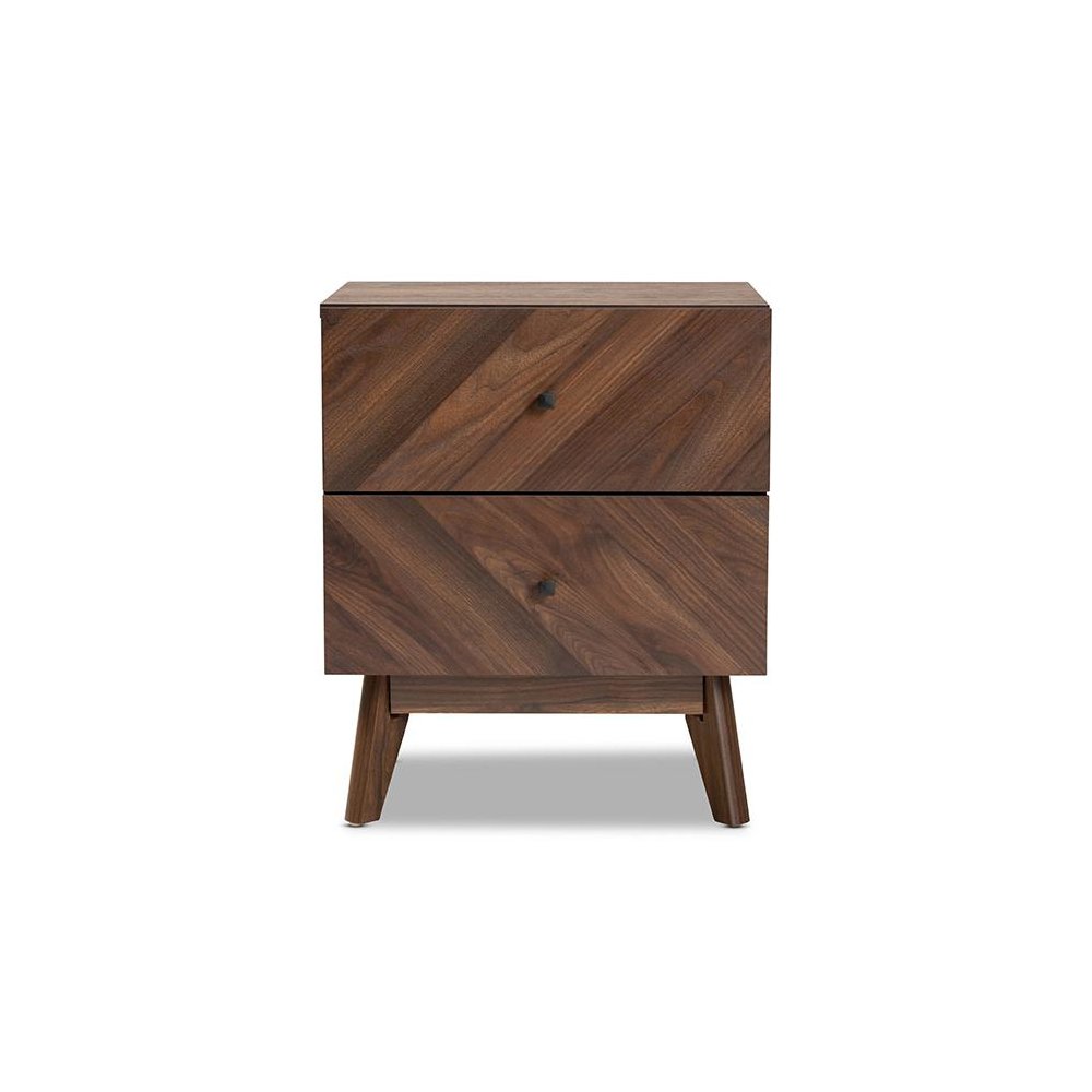 Hartman Mid-Century Modern Walnut Brown Finished Wood 2-Drawer Nightstand. Picture 3