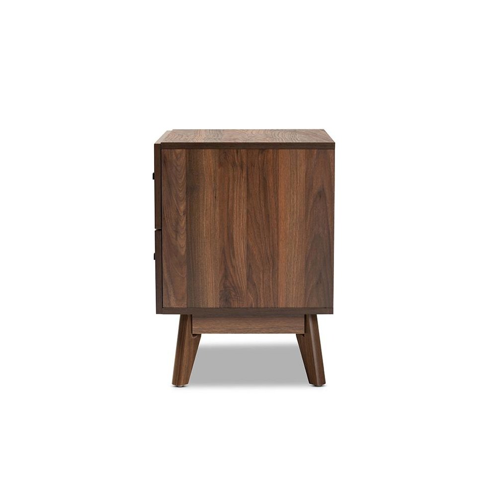 Hartman Mid-Century Modern Walnut Brown Finished Wood 2-Drawer Nightstand. Picture 4