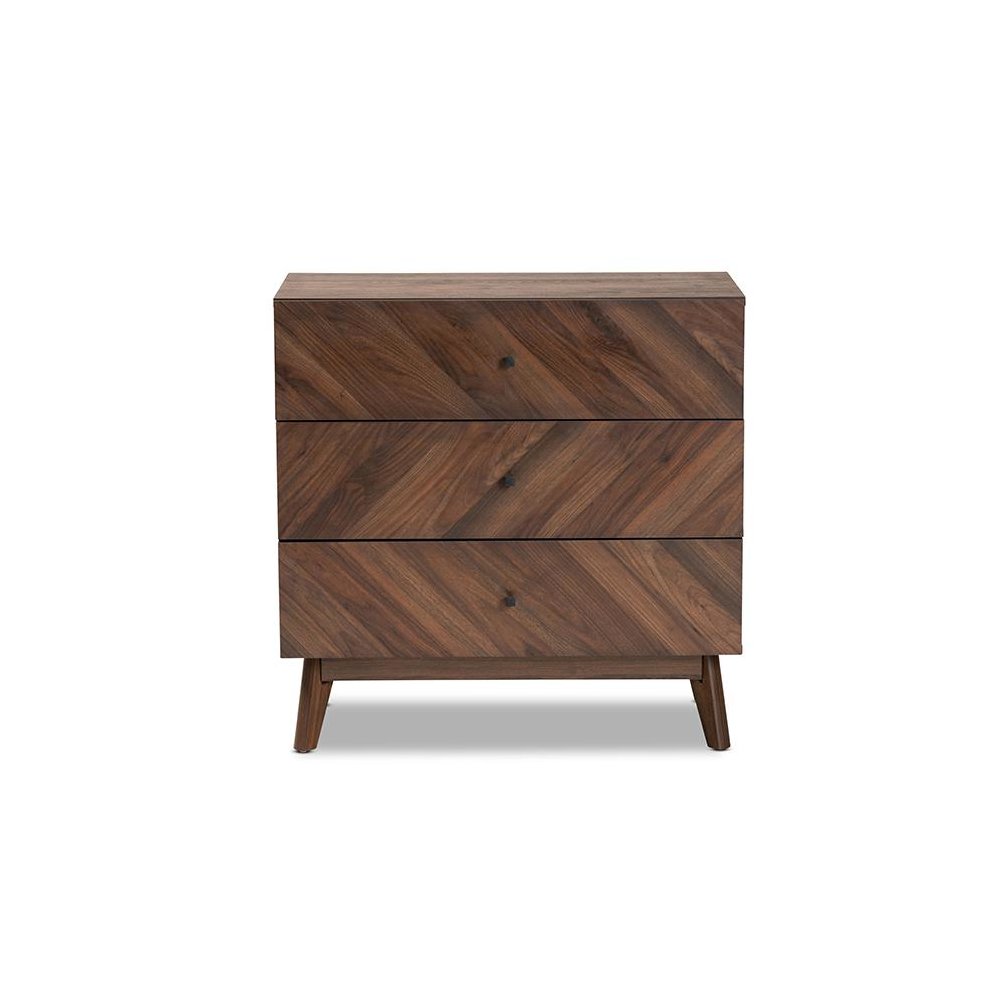 Hartman Mid-Century Modern Walnut Brown Finished Wood 3-Drawer Storage Chest. Picture 3