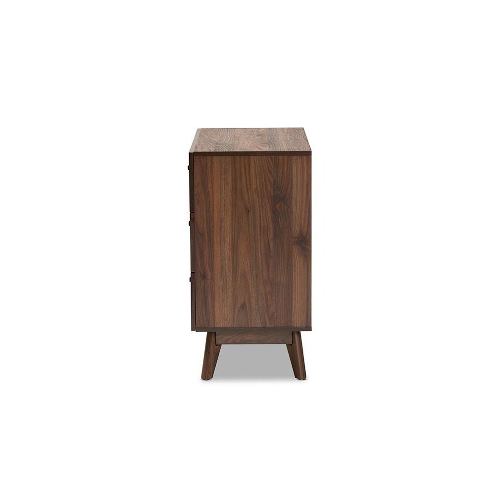 Hartman Mid-Century Modern Walnut Brown Finished Wood 3-Drawer Storage Chest. Picture 4