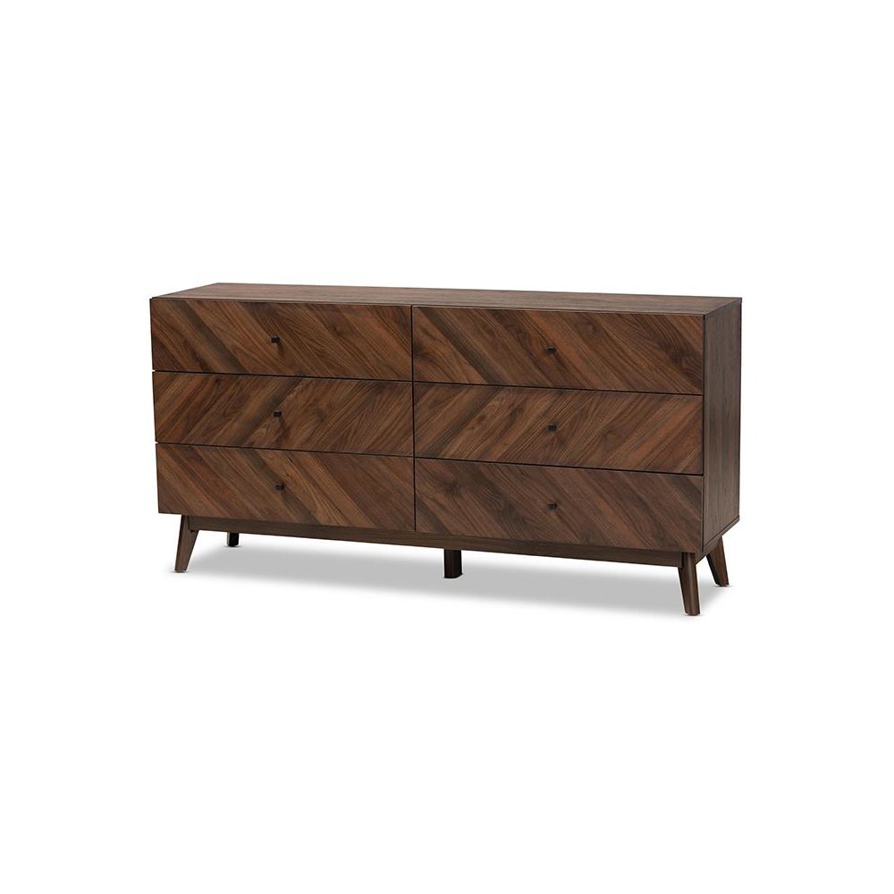 Hartman Mid-Century Modern Walnut Brown Finished Wood 6-Drawer Dresser. Picture 1