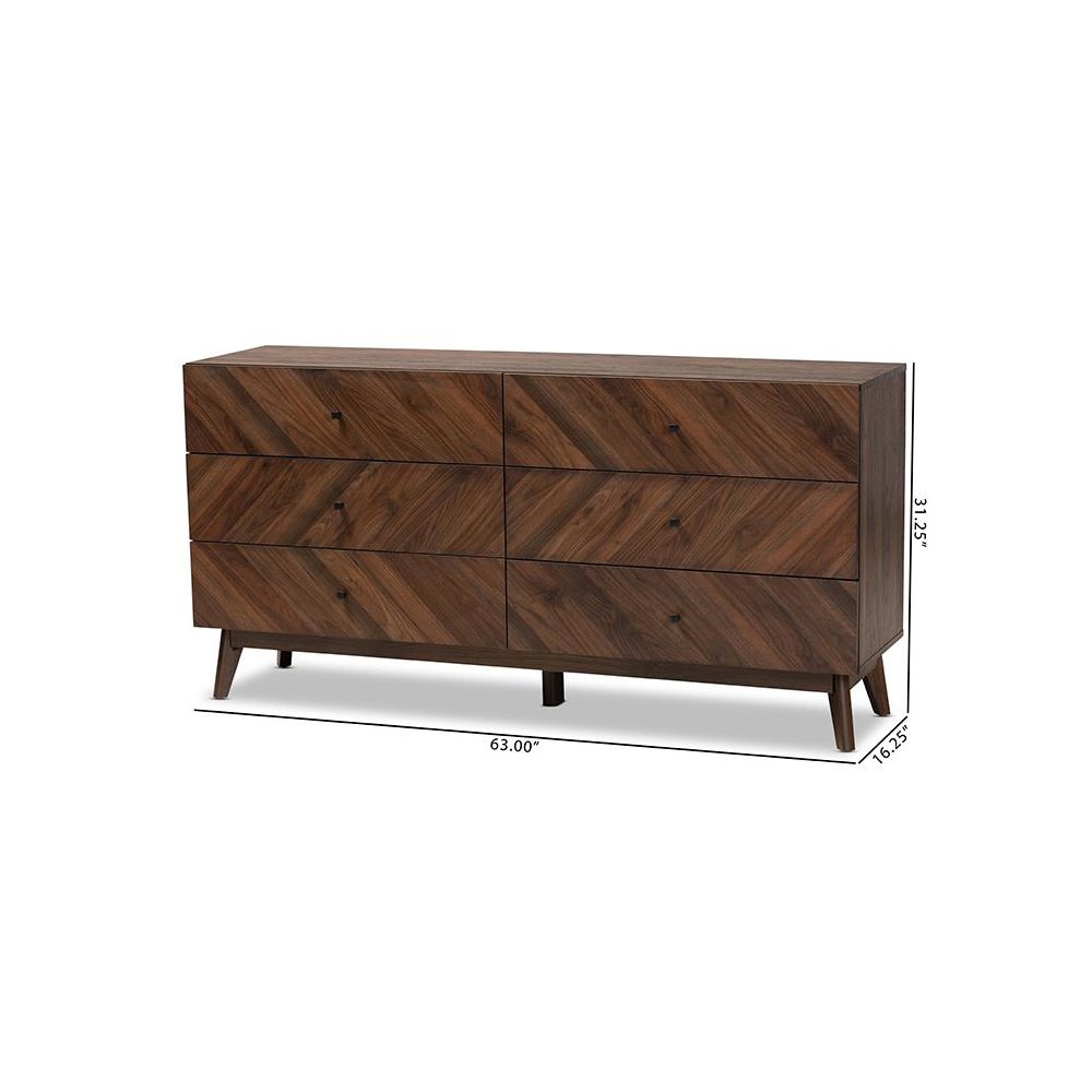 Hartman Mid-Century Modern Walnut Brown Finished Wood 6-Drawer Dresser. Picture 10