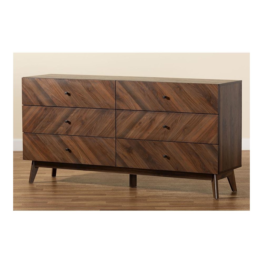 Hartman Mid-Century Modern Walnut Brown Finished Wood 6-Drawer Dresser. Picture 9