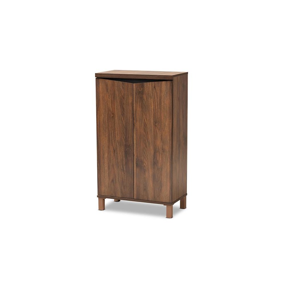 Two-Tone Walnut Brown and Dark Grey Finished Wood 2-Door Shoe Storage Cabinet. Picture 1