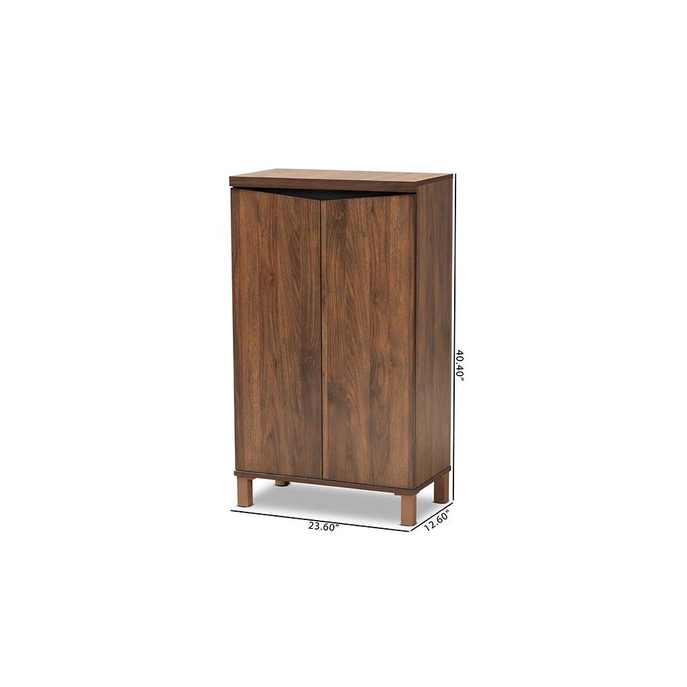 Two-Tone Walnut Brown and Dark Grey Finished Wood 2-Door Shoe Storage Cabinet. Picture 11