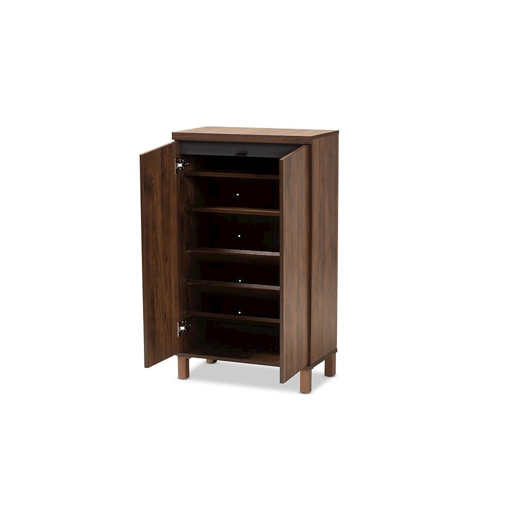 Two-Tone Walnut Brown and Dark Grey Finished Wood 2-Door Shoe Storage Cabinet. Picture 2