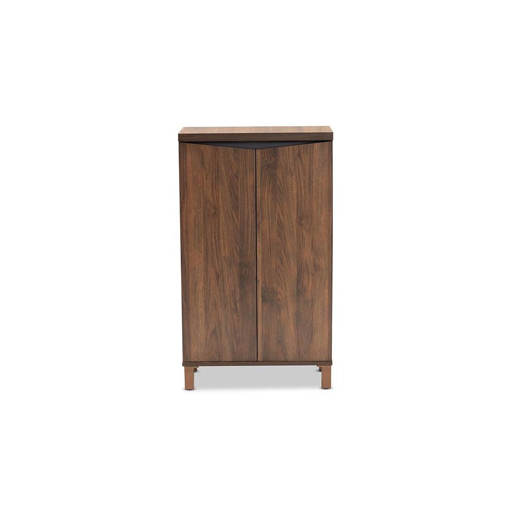 Two-Tone Walnut Brown and Dark Grey Finished Wood 2-Door Shoe Storage Cabinet. Picture 3