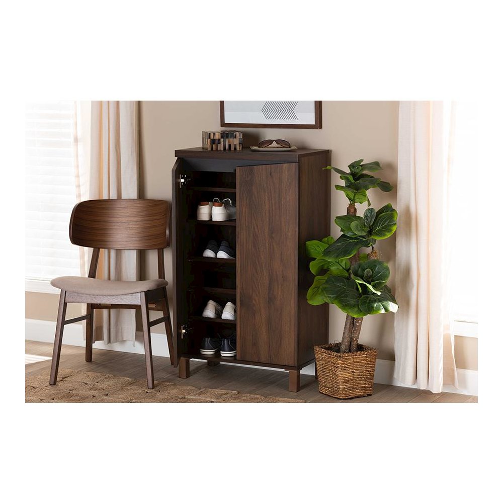 Two-Tone Walnut Brown and Dark Grey Finished Wood 2-Door Shoe Storage Cabinet. Picture 9