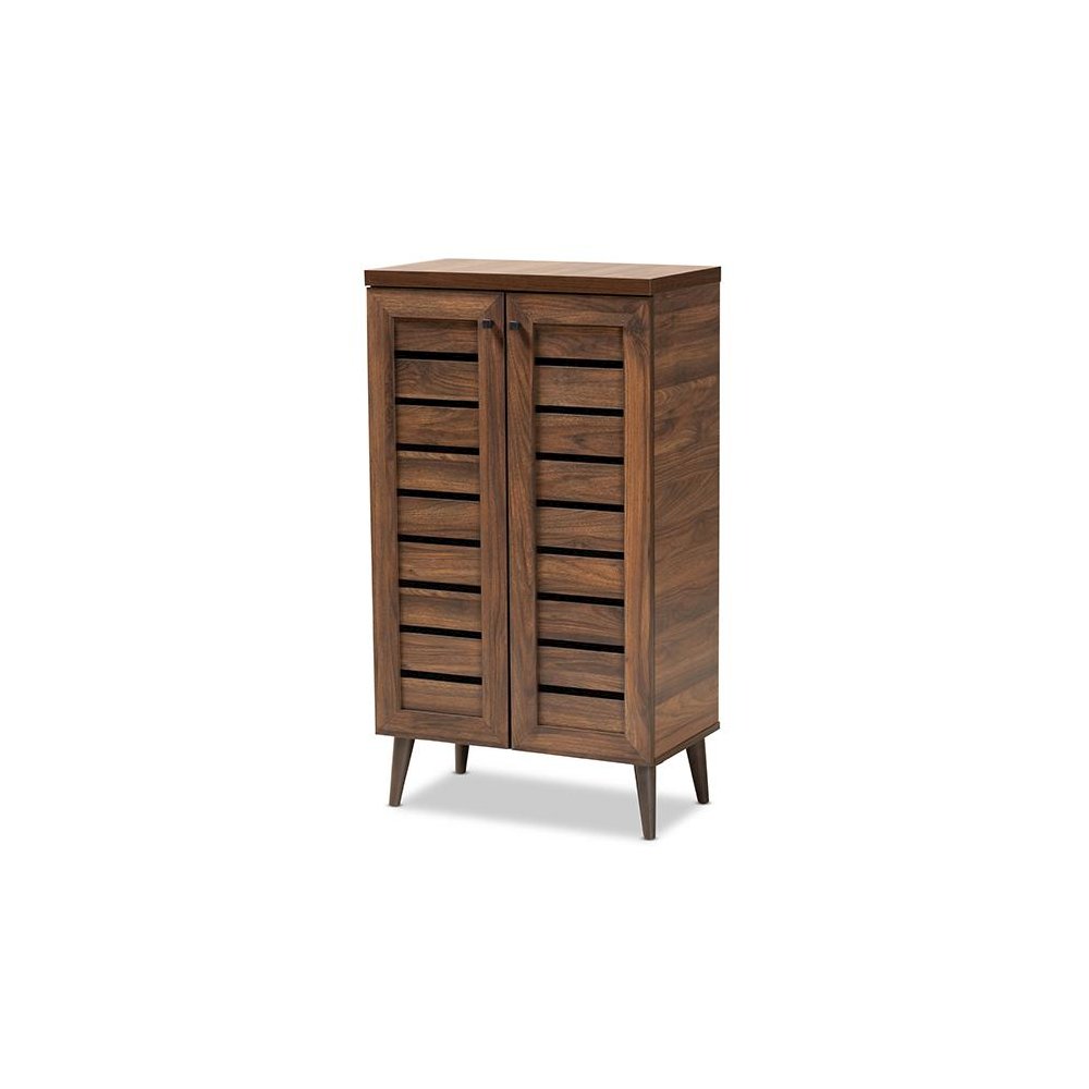 Walnut Brown Finished Wood 2-Door Shoe Storage Cabinet. Picture 1