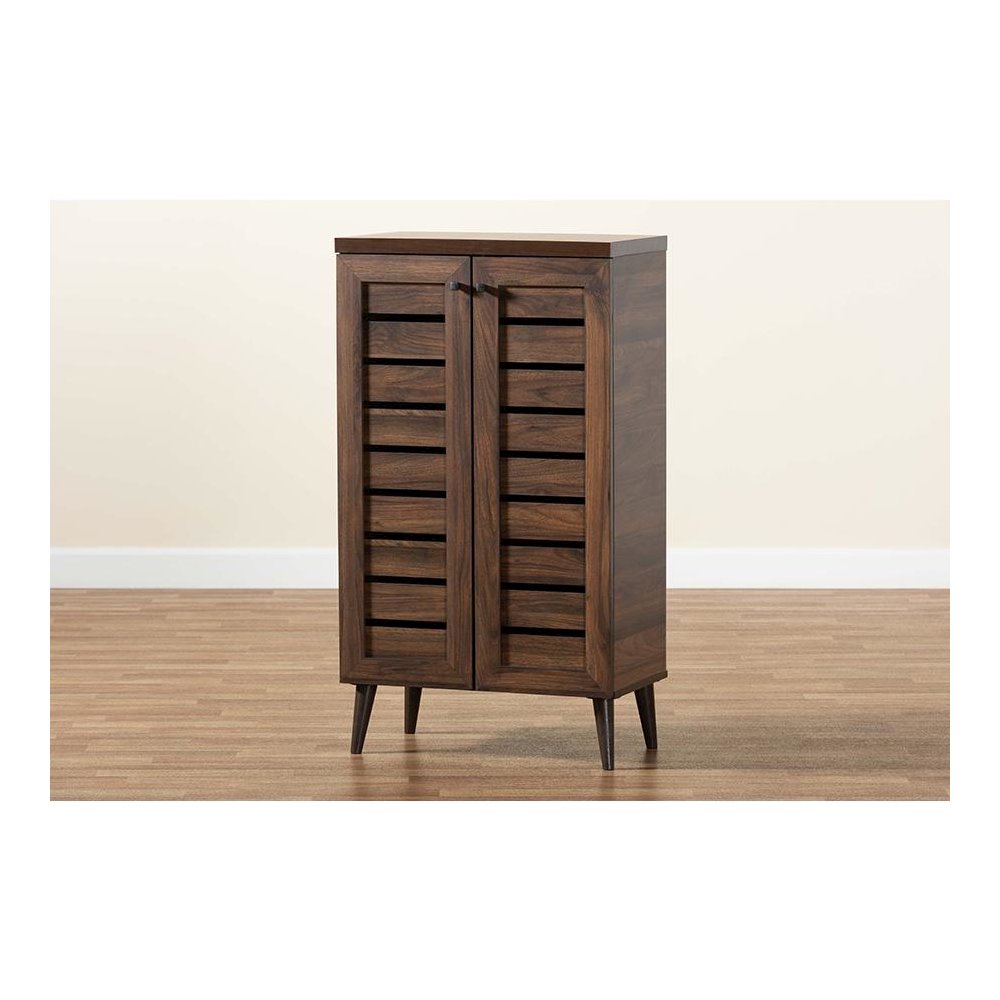 Walnut Brown Finished Wood 2-Door Shoe Storage Cabinet. Picture 10