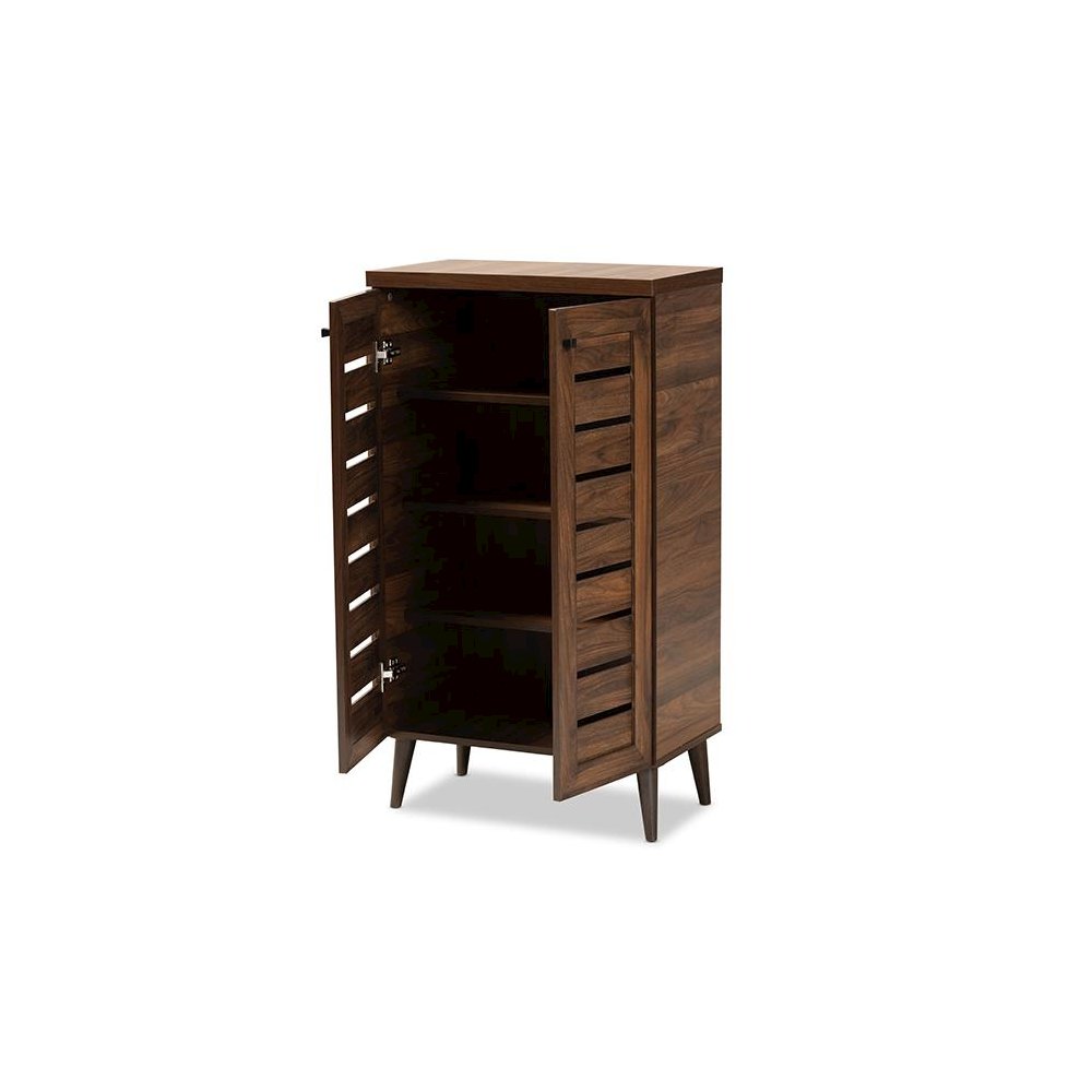 Walnut Brown Finished Wood 2-Door Shoe Storage Cabinet. Picture 2