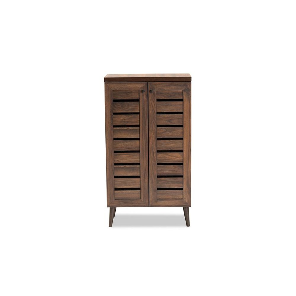 Walnut Brown Finished Wood 2-Door Shoe Storage Cabinet. Picture 3