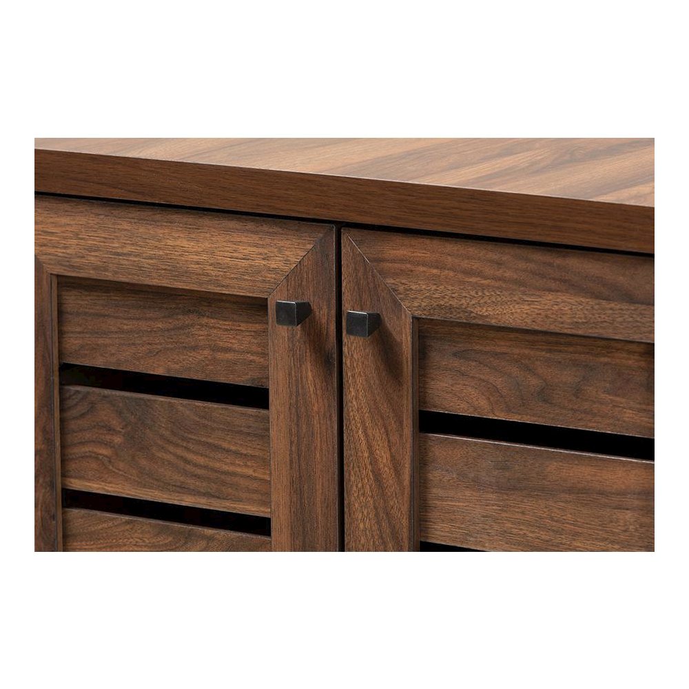 Walnut Brown Finished Wood 2-Door Shoe Storage Cabinet. Picture 5