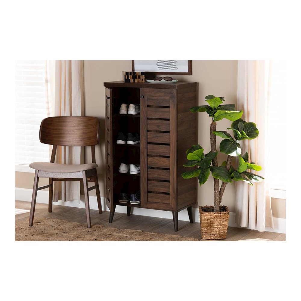 Walnut Brown Finished Wood 2-Door Shoe Storage Cabinet. Picture 9
