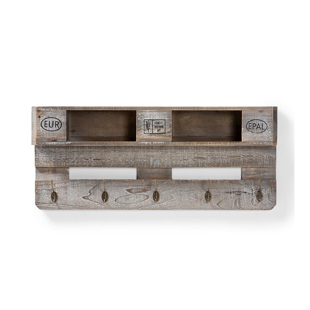 Rustic Whitewashed Grey Oak Finished Wood Wall Mounted Coat Rack with Shelves. Picture 2