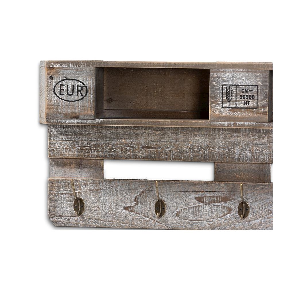 Rustic Whitewashed Grey Oak Finished Wood Wall Mounted Coat Rack with Shelves. Picture 3