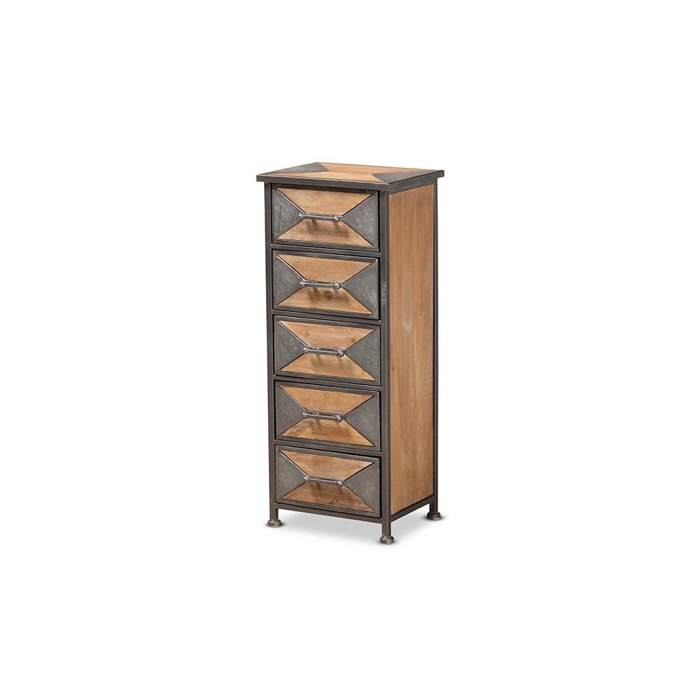 Whitewashed Oak Brown Finished Wood 5-Drawer Accent Storage Cabinet. Picture 1