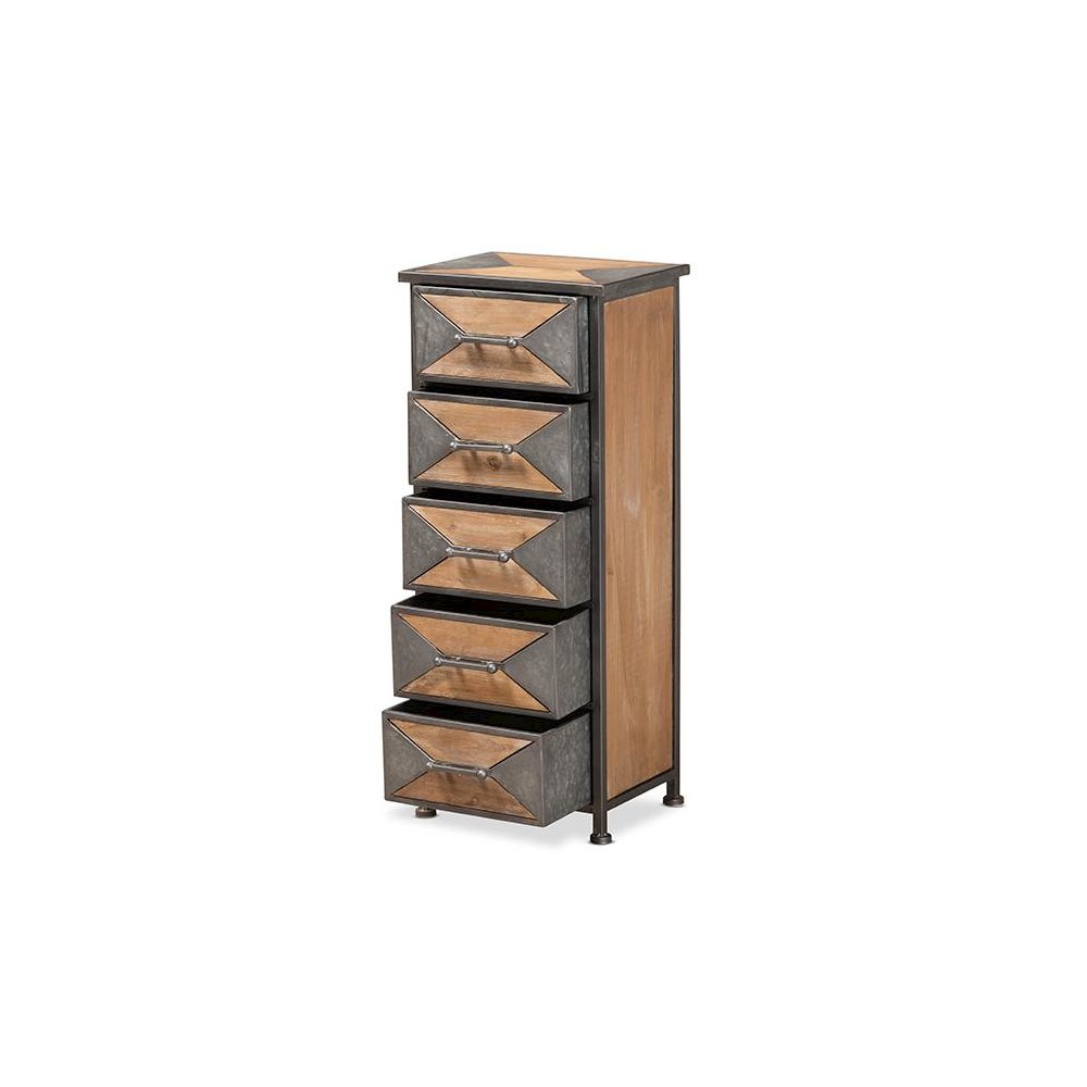 Whitewashed Oak Brown Finished Wood 5-Drawer Accent Storage Cabinet. Picture 2