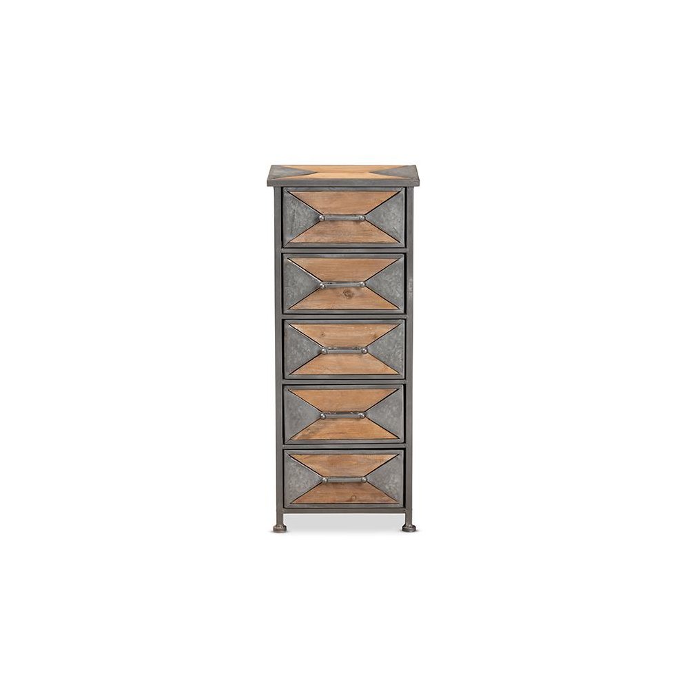 Whitewashed Oak Brown Finished Wood 5-Drawer Accent Storage Cabinet. Picture 3