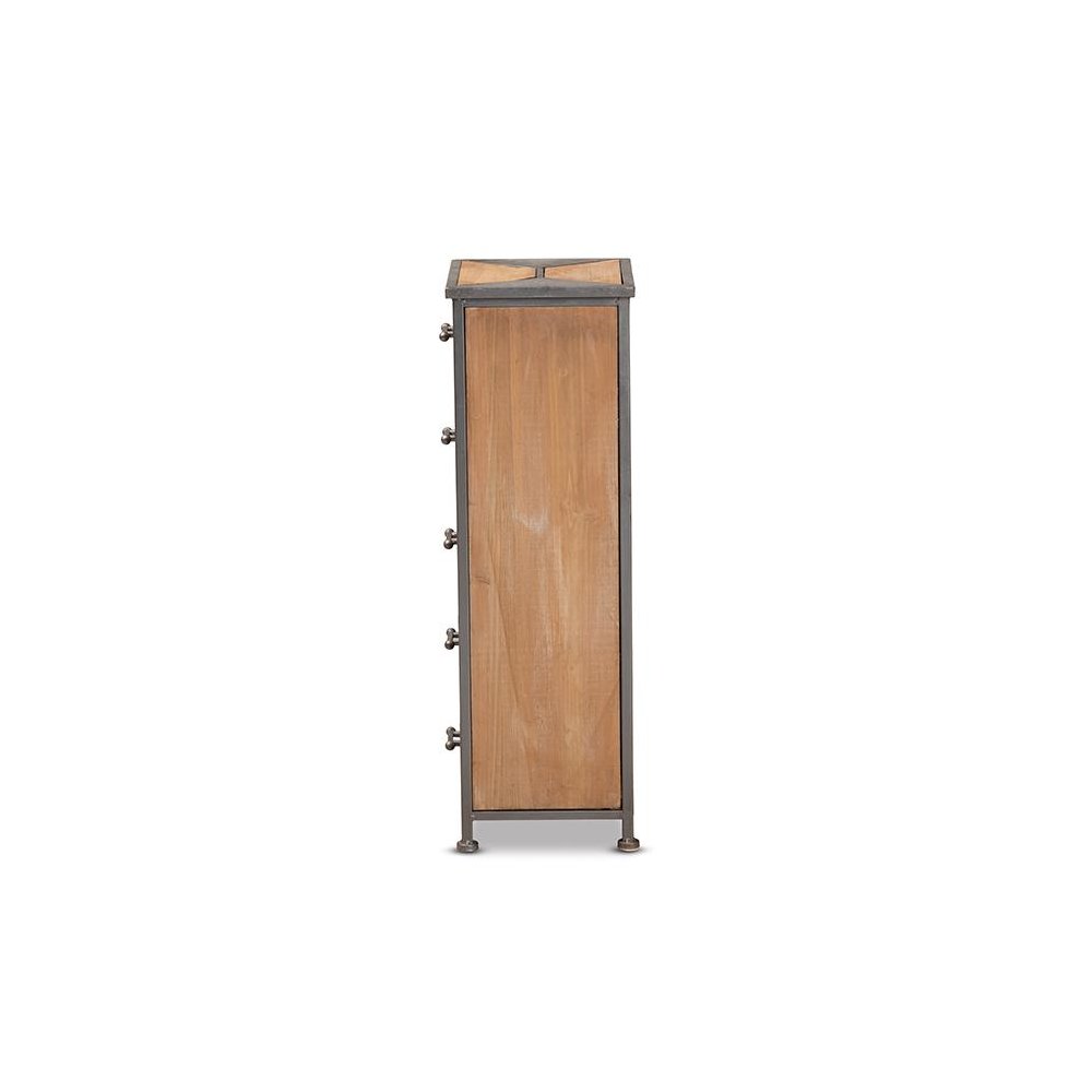 Whitewashed Oak Brown Finished Wood 5-Drawer Accent Storage Cabinet. Picture 4