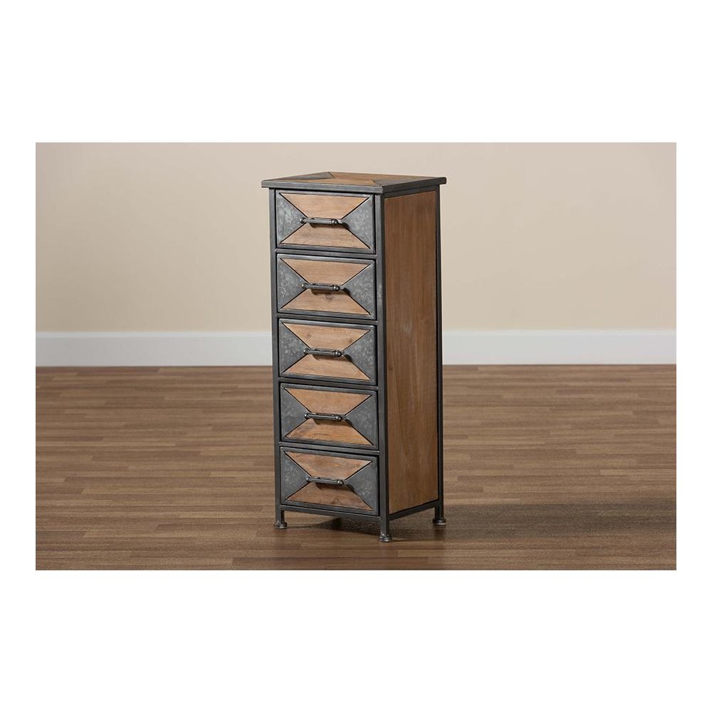 Whitewashed Oak Brown Finished Wood 5-Drawer Accent Storage Cabinet. Picture 7