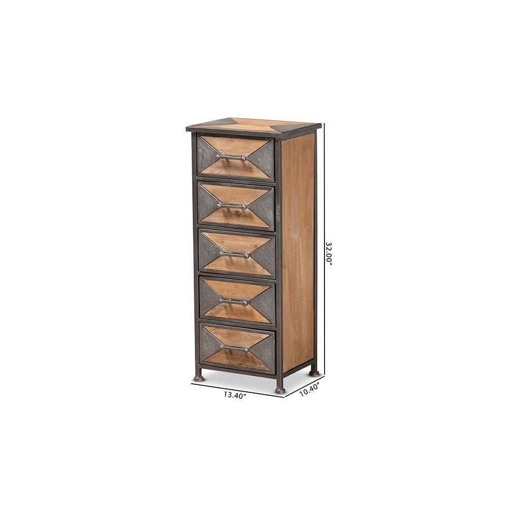 Whitewashed Oak Brown Finished Wood 5-Drawer Accent Storage Cabinet. Picture 8
