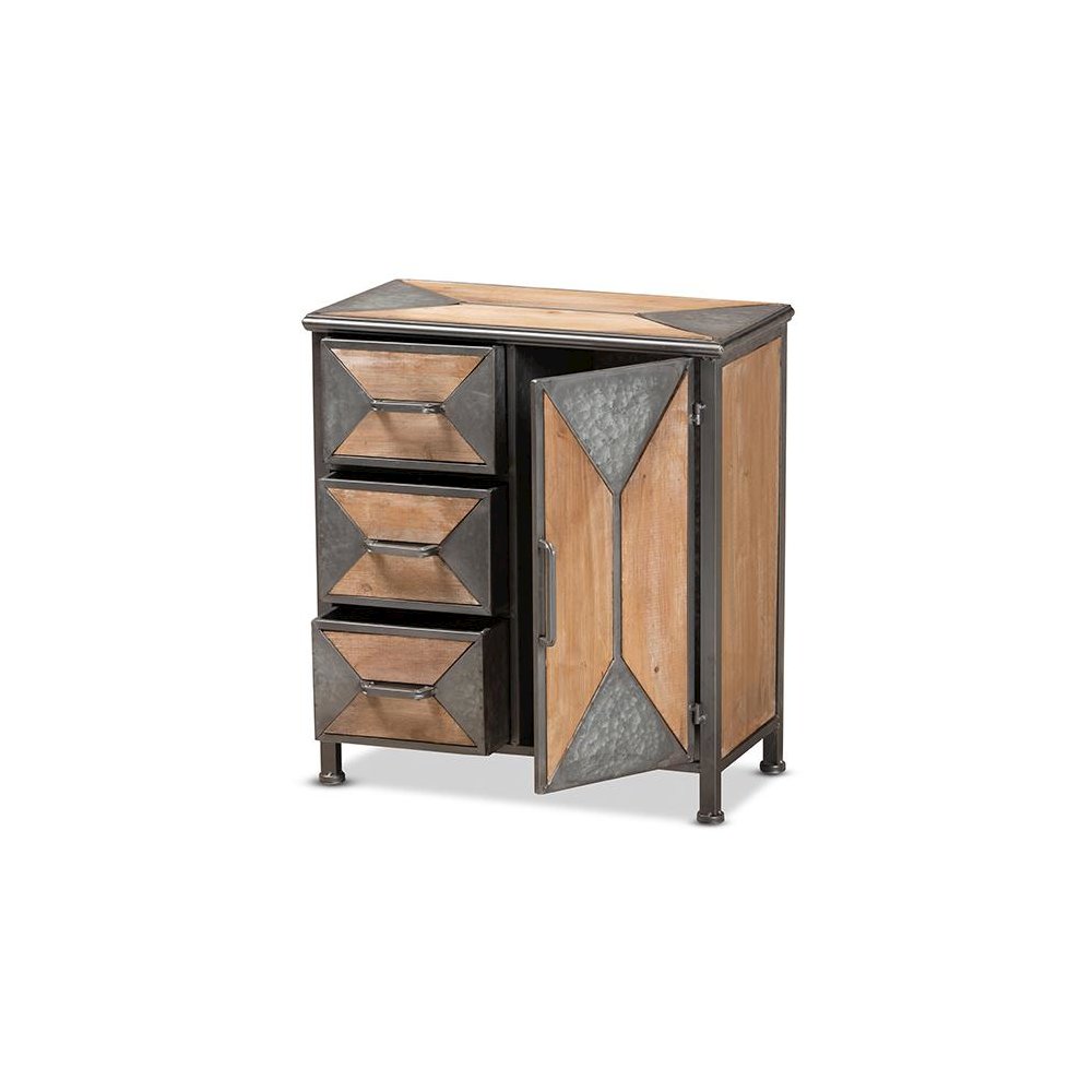Whitewashed Oak Brown Finished Wood 3-Drawer Accent Storage Cabinet. Picture 2