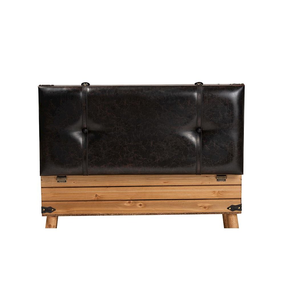 Dark Brown PU Leather Upholstered and Oak Finished Wood Large Storage Ottoman. Picture 6