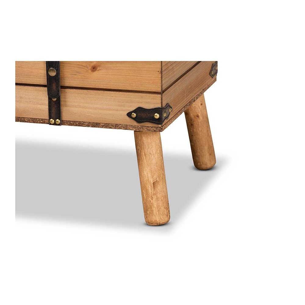 Dark Brown PU Leather Upholstered and Oak Finished Wood Large Storage Ottoman. Picture 8
