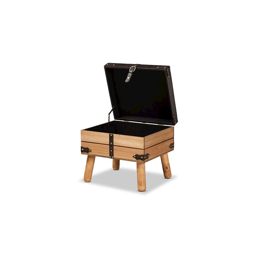 Dark Brown PU Leather Upholstered and Oak Finished Wood Small Storage Ottoman. Picture 2