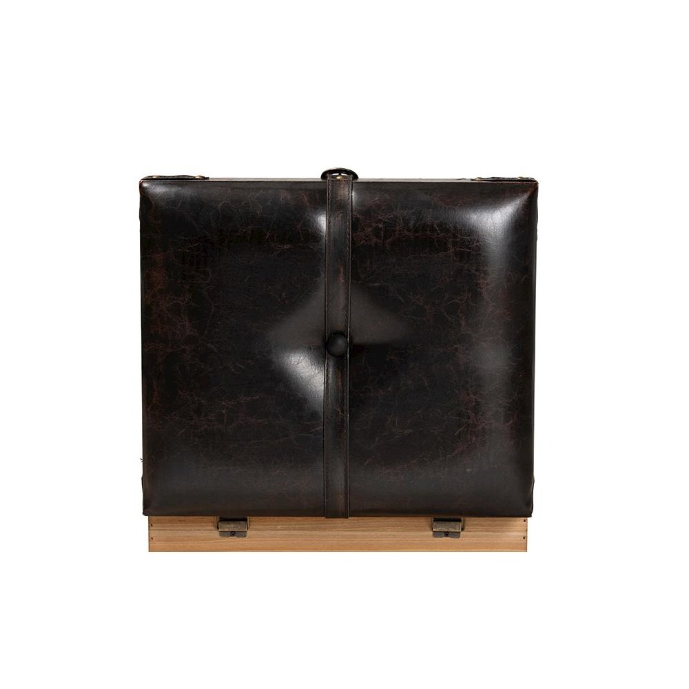 Dark Brown PU Leather Upholstered and Oak Finished Wood Small Storage Ottoman. Picture 7