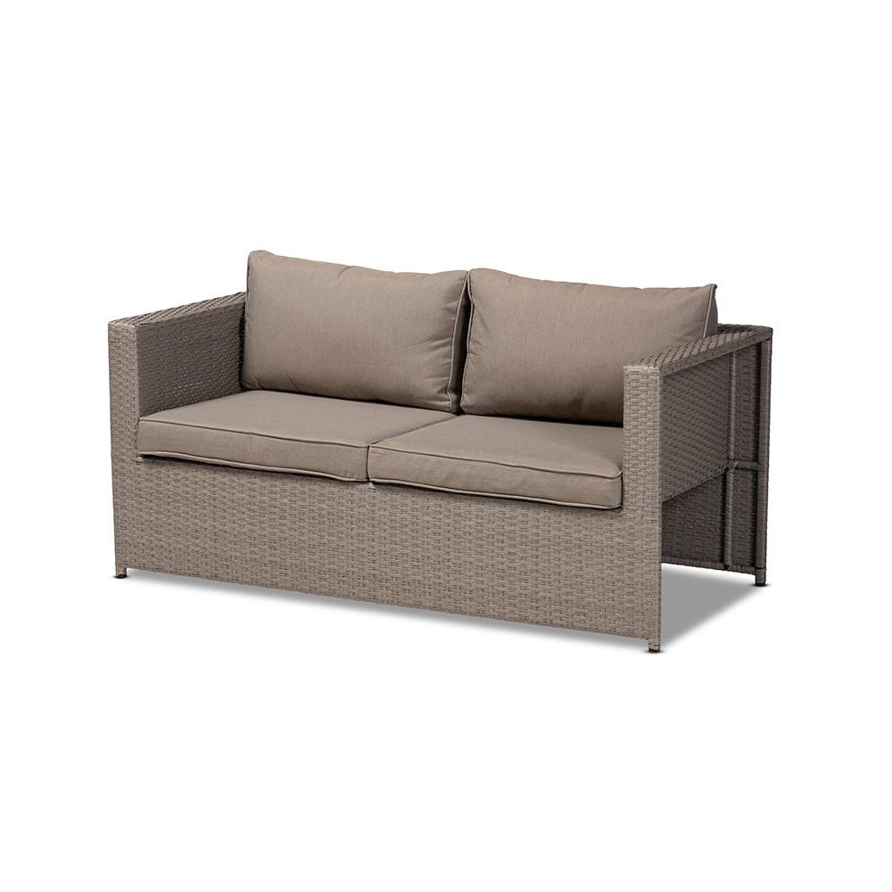 Grey Fabric Upholstered and Grey Finished Synthetic Rattan 6-Piece Patio Set. Picture 5