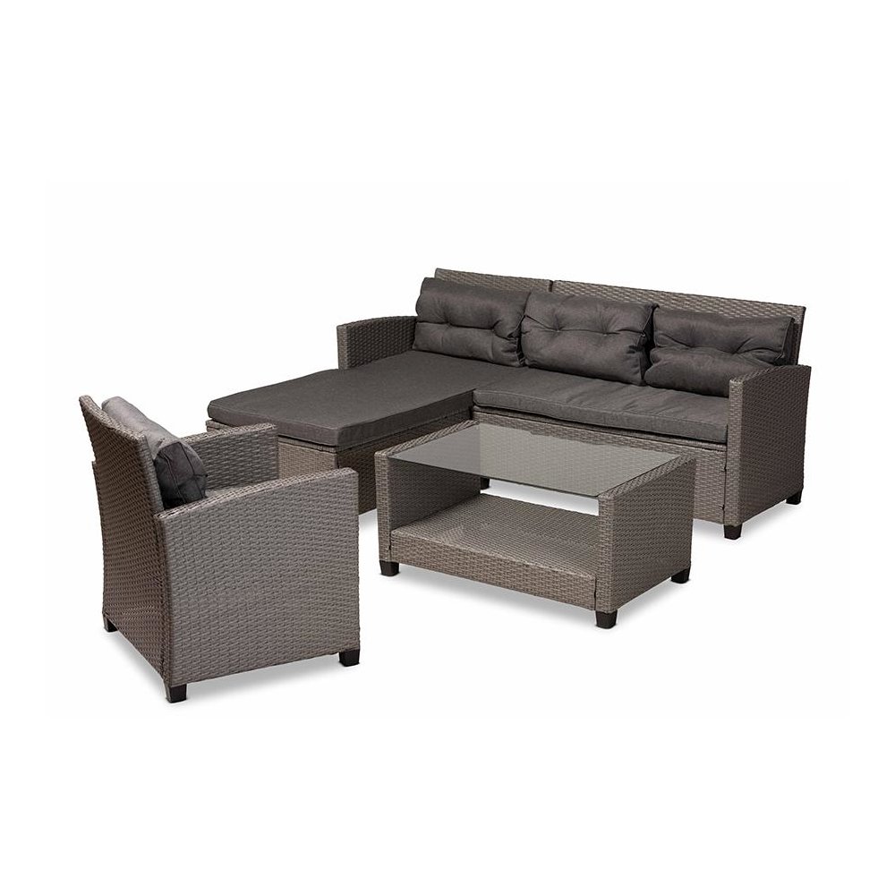 Grey Fabric Upholstered and Grey Synthetic Rattan 4-Piece Patio Set. Picture 1