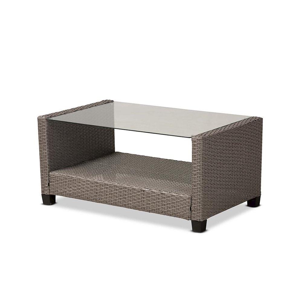 Grey Fabric Upholstered and Grey Synthetic Rattan 4-Piece Patio Set. Picture 2