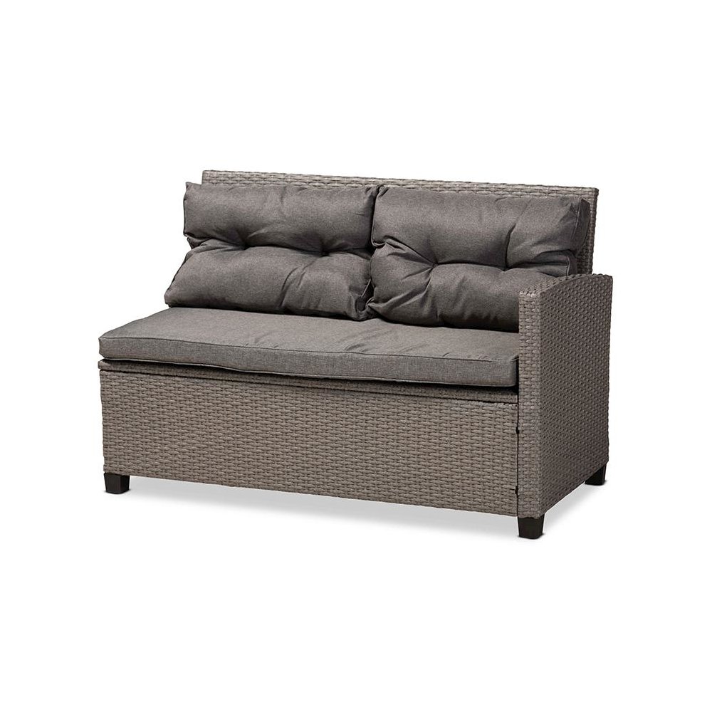 Grey Fabric Upholstered and Grey Synthetic Rattan 4-Piece Patio Set. Picture 4