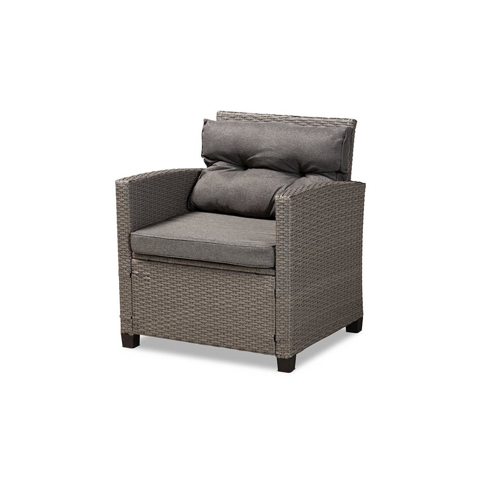 Grey Fabric Upholstered and Grey Synthetic Rattan 4-Piece Patio Set. Picture 5