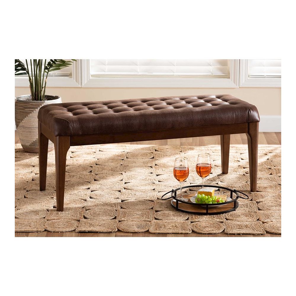 Walnut Brown Finished Wood Dining Bench. Picture 6