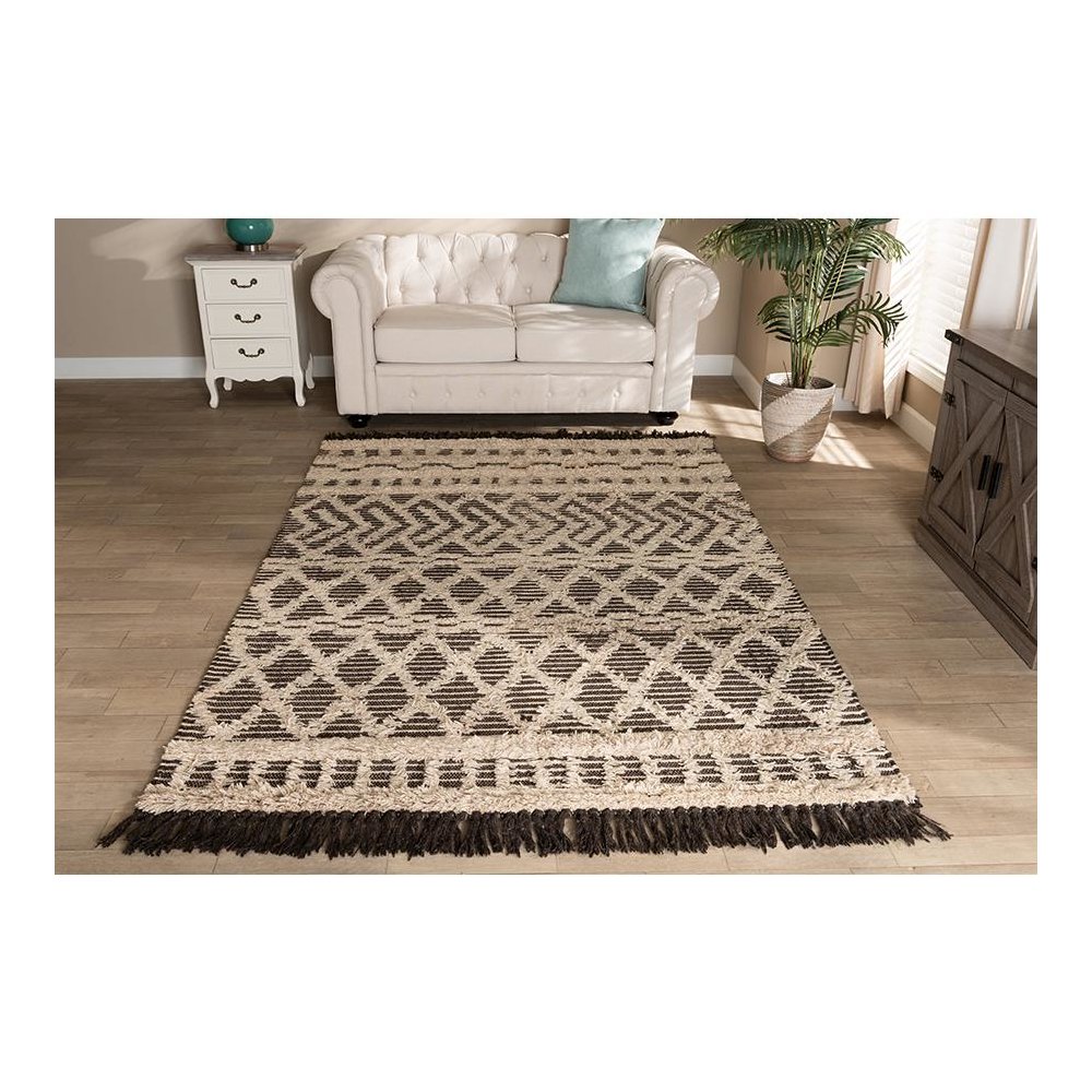 Heino Modern and Contemporary Ivory and Charcoal Handwoven Wool Area Rug. Picture 3