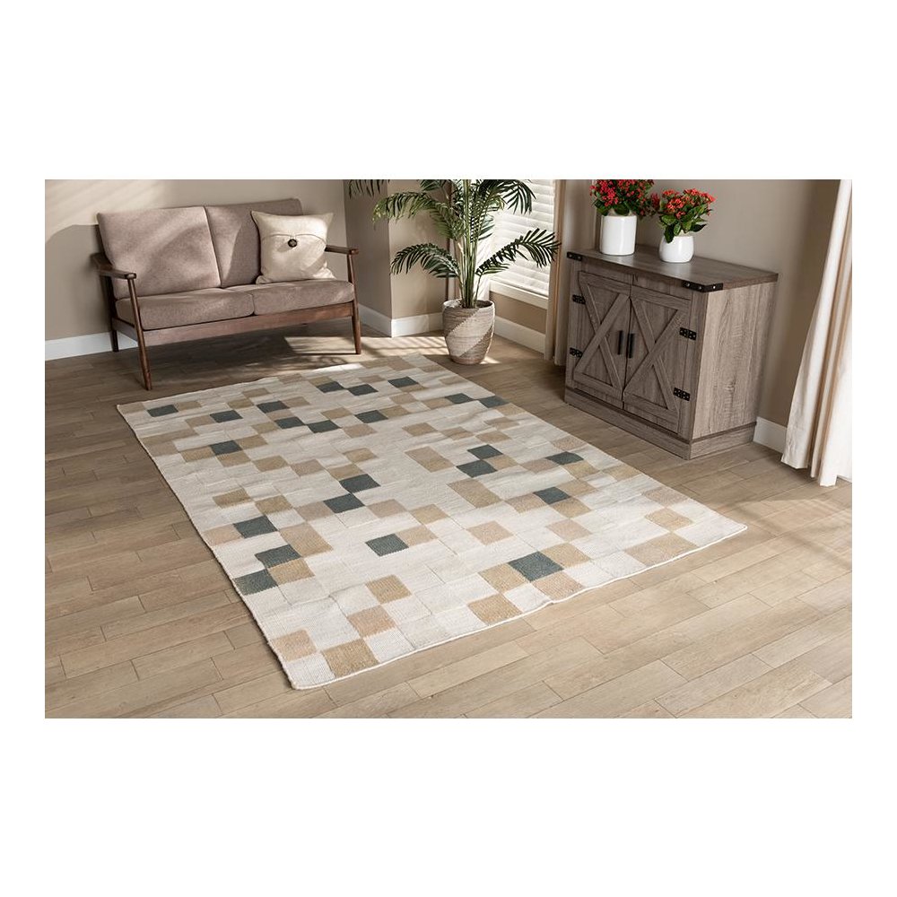 Ivory and Grey Handwoven PET Yarn Indoor and Outdoor Area Rug. Picture 3