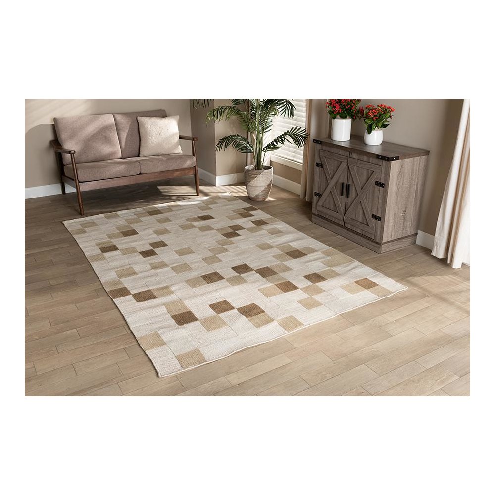 Ivory and Beige Handwoven PET Yarn Indoor and Outdoor Area Rug. Picture 3